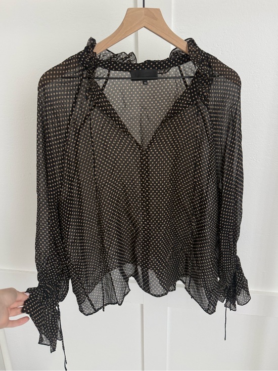 Nili Lotan Tops - Nili Lotan Black Sheer Polka Dot Ruffled Blouse